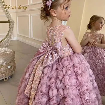 אופנה ילדה נסיכה נצנצים חצאית פרח שמלת ילדה וינטג ' טול Vestido לחגוג טקס יום הולדת שמלת נשף 1-12Y