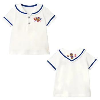 יפנית בנים ובנות קריקטורה דוב רקמה חולצות קצרות חולצות עם שרוול חולצת פולו מתחת קוריאנית בגדי ילדים