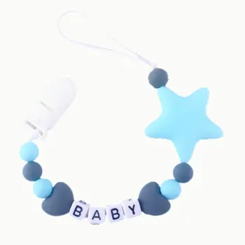 אישית שם התינוק מוצץ שרשרת כוכב סיליקון חרוזים דמה בעל קליפ חמוד המוצץ קליפים חליטת שרשראות לתינוק ללעוס BPA