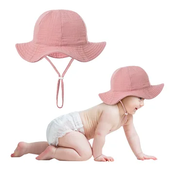 הקיץ התינוק מוצק צבע חמוד הדפסה דלי כובע חיצונית חוף השמש כובע פנמה כובע ילדים כותנה רכה כובע בנים בנות