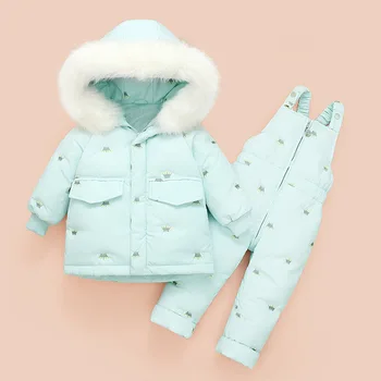 הפרווה המזויפת ברדס לתינוק סרבל הילדה חליפת חורף למטה ז ' קט חם ילדים מעיל ילדים חליפת שלג שלג בנים בגדים להגדיר