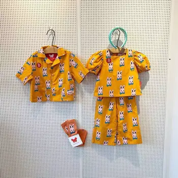 קוריאה מותג 2023 חדש קיץ בנות בנים ארנב חמוד הדפסה שרוול קצר חולצות Tees עבור התינוק צמרות אופנה בגדים