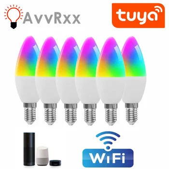 6Pcs Tuya WiFi E14 חכם Dimmable הנורה RGBCW 9W 100-240V LED אור חכמה חיי בקרת יישום תמיכה אלקסה הבית של Google אליס