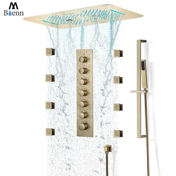 2024 DIY זהב מוברש 6 פונקציות מקלחת מערכת המוטבע בלחץ גבוה מקלחת לוח חכם 100℉ Thermostatic אמבטיה ברזים