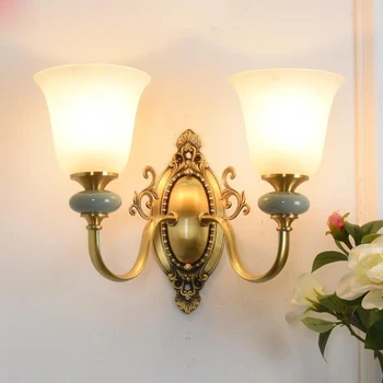 כל נחושת קיר קרמי אור נורדי יצירתי בסלון הבית LED מנורת קיר פשוט השינה במעבר חד פעמיים עם הראש מנורות קיר