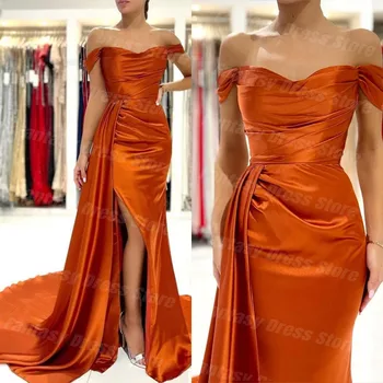 2023 אלגנטי כתום סאטן קפלים כתף אחת שמלות ערב בדובאי הערבי מתוקה Porm שמלות בהזמנה אישית לנשים