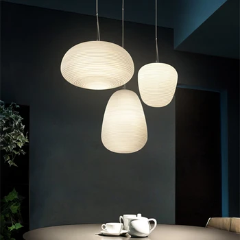לבן חלבי זכוכית דורים גולם LED אורות תליון במטבח שולחן אוכל ללמוד הסלון אקריליק עיצוב הבית תלויות מנורות