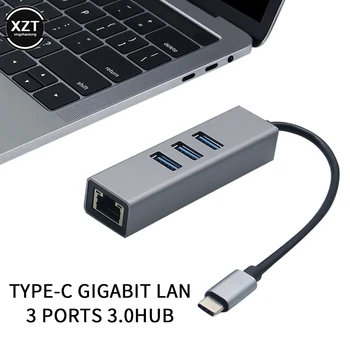 USB C Ethernet 3 יציאת USB 3.0 HUB RJ45 Lan כרטיס רשת USB מתאם Ethernet Mac, iOS, אנדרואיד, PC RTL8153 USB 3.0 HUB