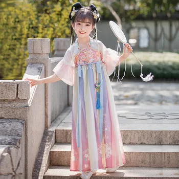 2023 סיני Hanfu שמלה בנות האביב, הקיץ תלבושות עתיקות מסורתיות חצאית קרנבל פייה ורודה Cosplay לילדים