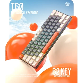 T60 רוסית/אנגלית מיני משחקים מכני מקלדת 62 המפתחות RGB סוג C-Wired Gaming Keyboard 60% ארגונומיה מקלדות עבור גיימר