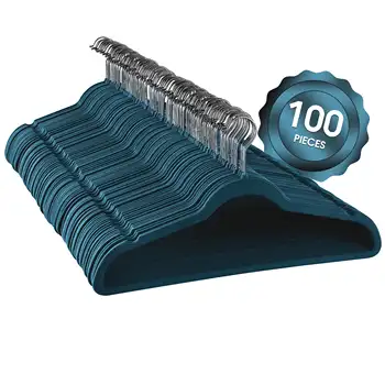 Elama Slip שאינם קטיפה בגדים על קולבים, 100 Pack, כחול