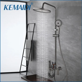 KEMAIDI חדר מקלחת ברז סט גריי 4-פונקציות גשמים מקלחת Systerm פליז מוצק אמבטיה מערבל מקלחת W/בידה ספריי ברזים