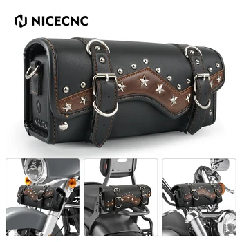 NICECNC אופנוע הכידון תיק עור PU משובח פאנק המזלג כלי תיק קלאסי פרה קווי מסמרת סיסי בר מסגרת בצד התיק